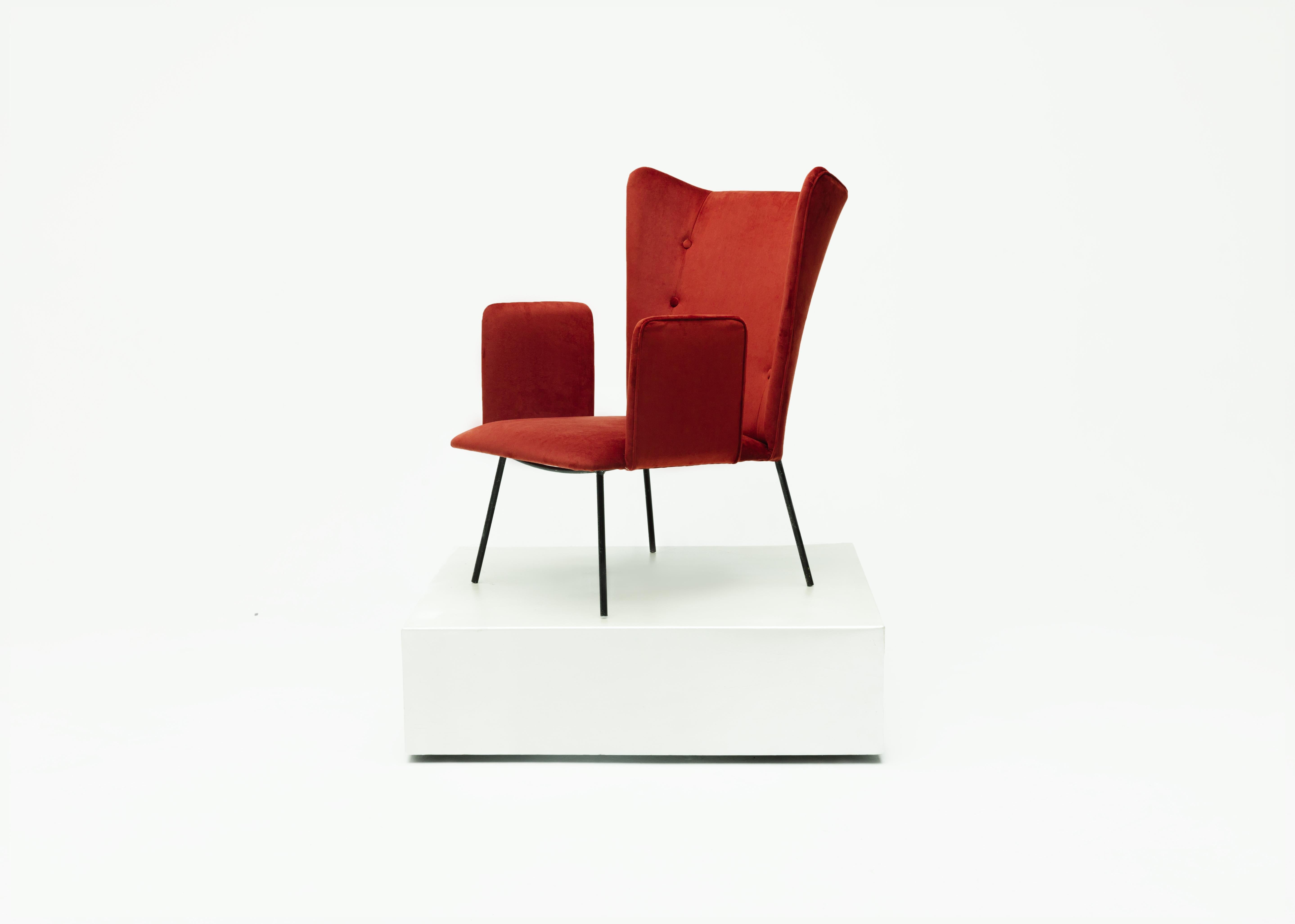 Velvet High Armchair by Carlo Hauner and Martin Eisler, Brazilian Midcentury Design For Sale