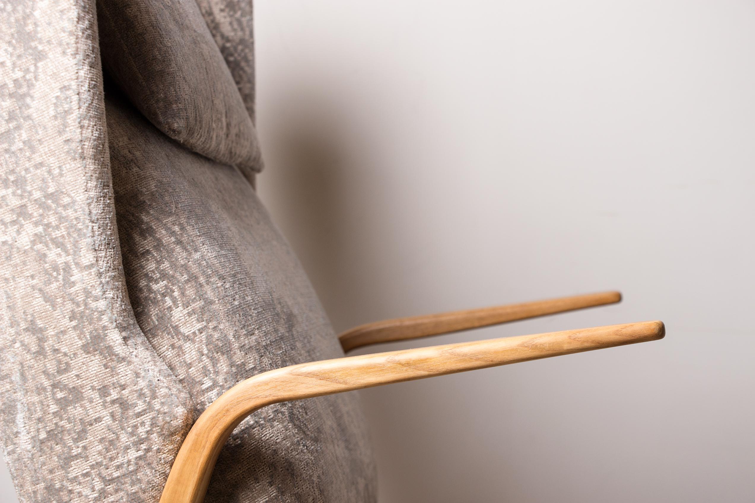 Sillón alto de haya curvada y tela reciente, modelo Konkav, Paul Bode Federholz en Excelente estado para la venta en JOINVILLE-LE-PONT, FR