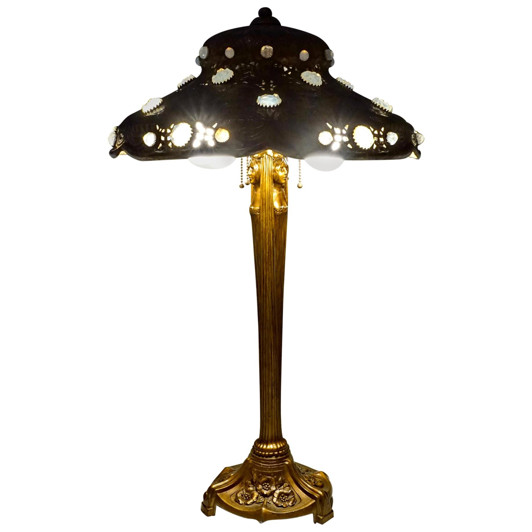 High Art Nouveau Table Lamp with Caryatides, circa 1900