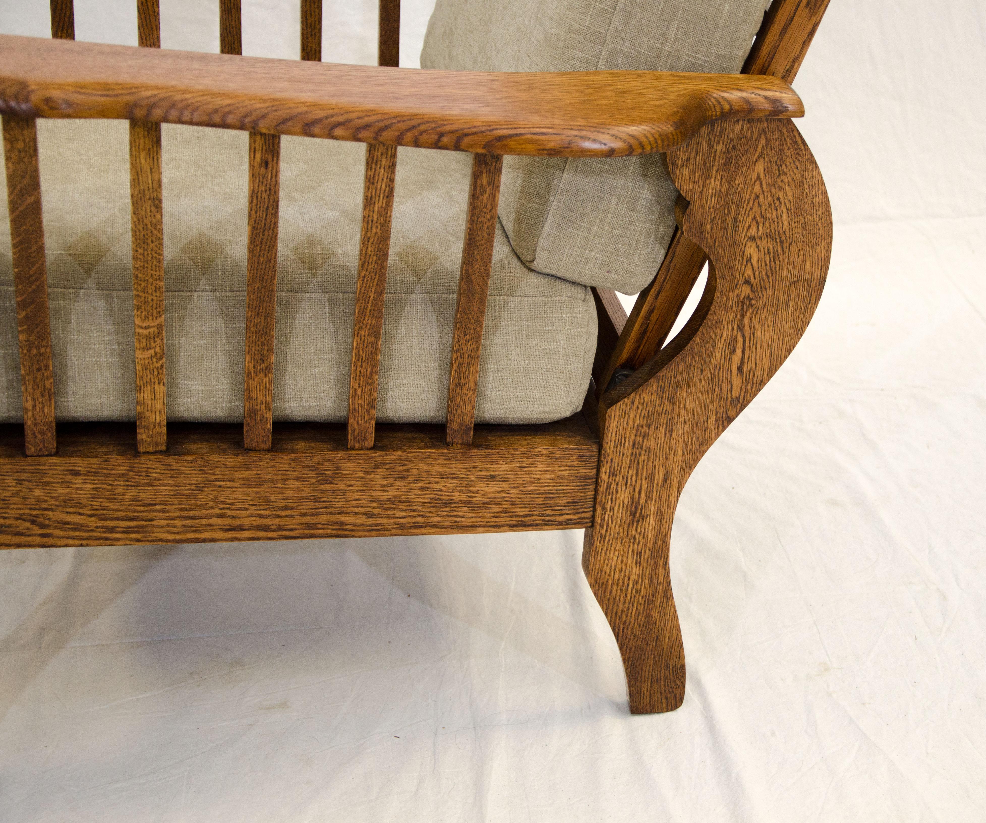 High Back Antique Oak Morris Reclining Chair, Claw Feet 3