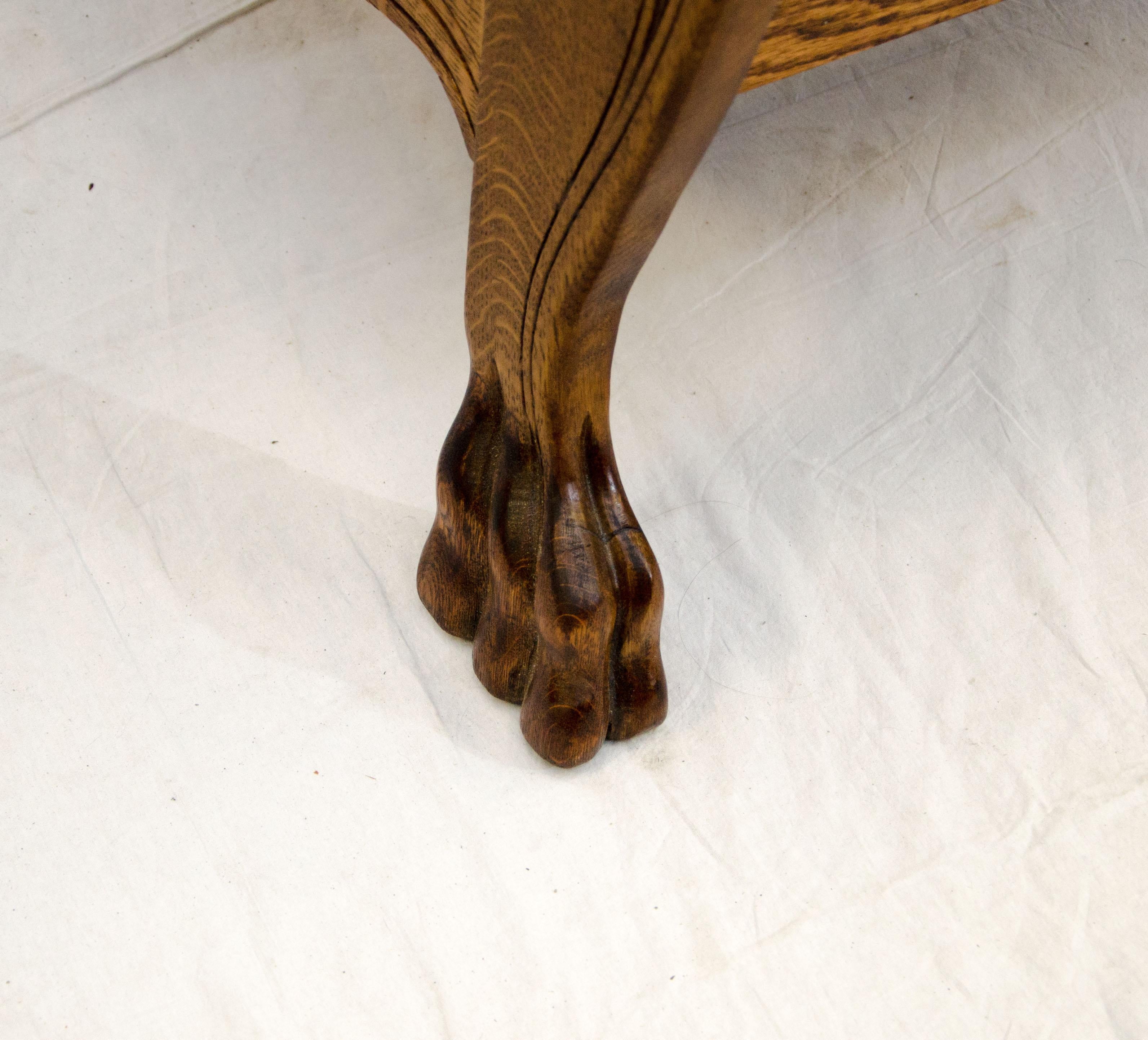 High Back Antique Oak Morris Reclining Chair, Claw Feet 4