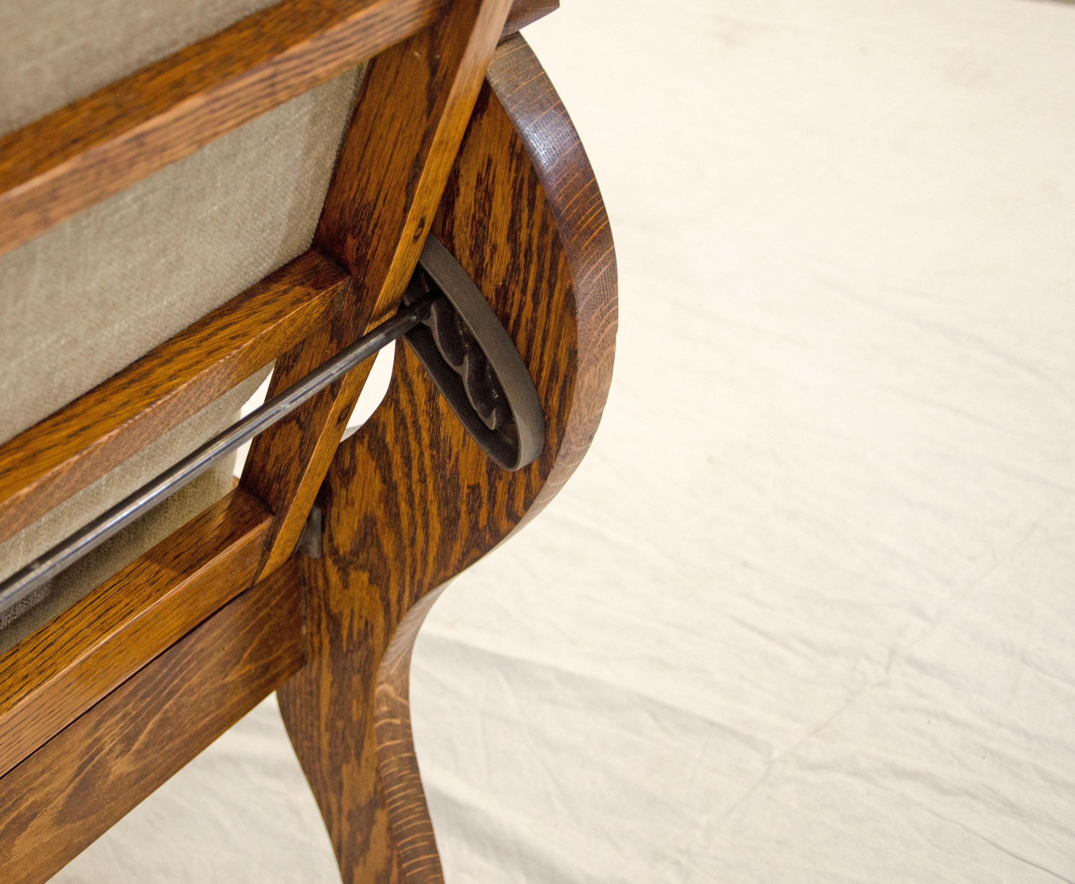 High Back Antique Oak Morris Reclining Chair, Claw Feet 7
