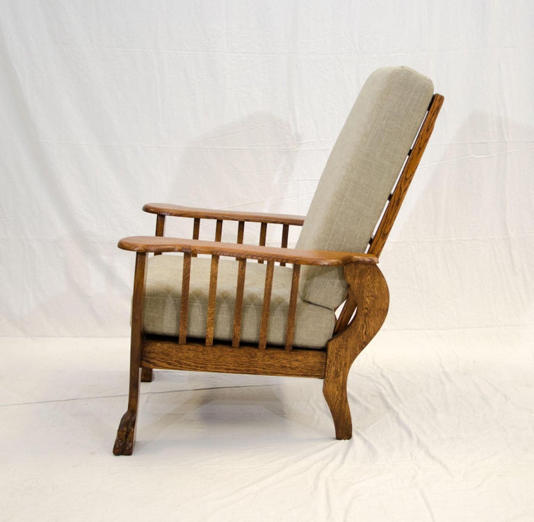 High Back Antique Oak Morris Reclining Chair, Claw Feet at 1stDibs