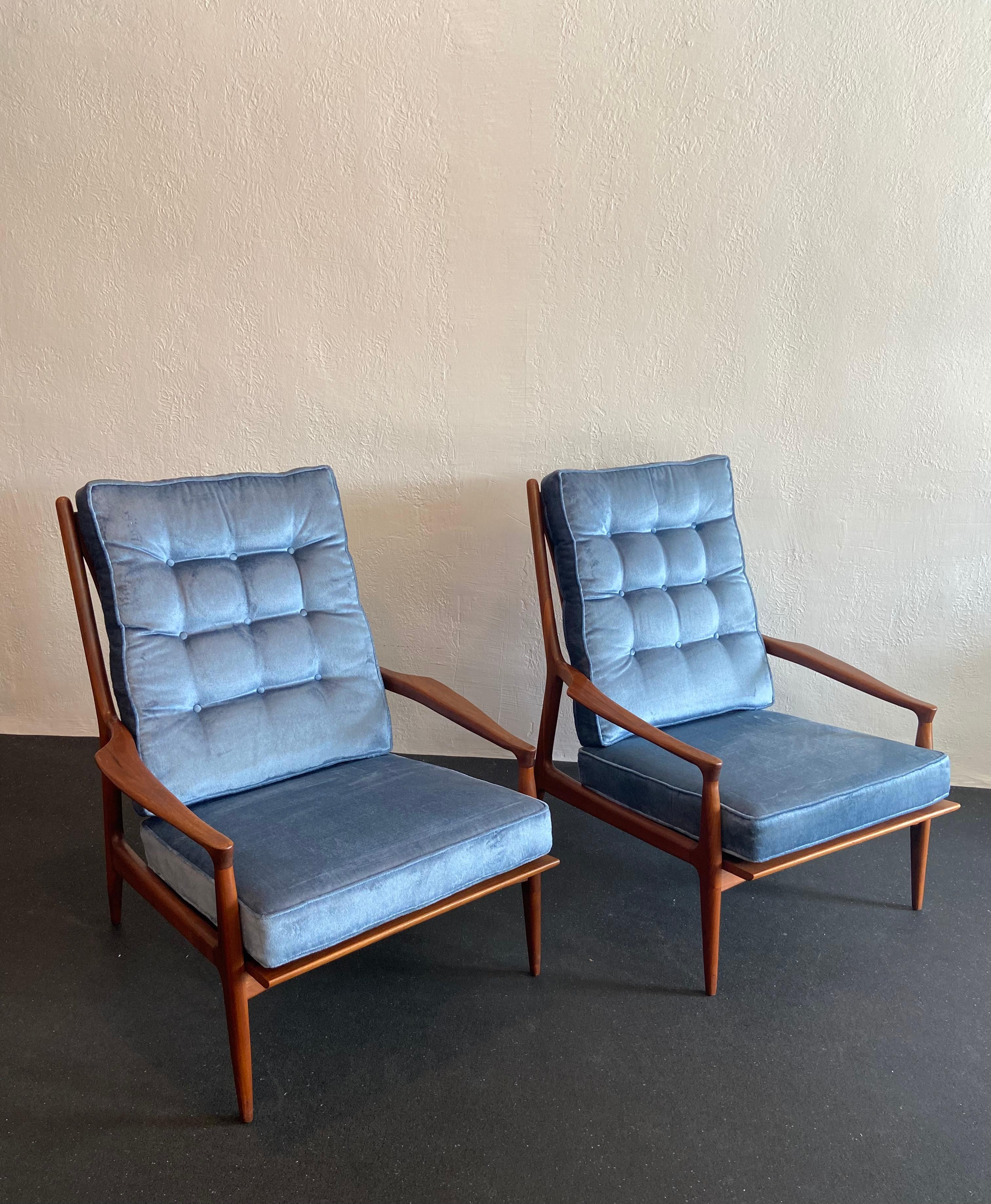 Fabric Milo Baughman for Thayer Coggin High Back Archie Lounge Chairs, a Pair For Sale