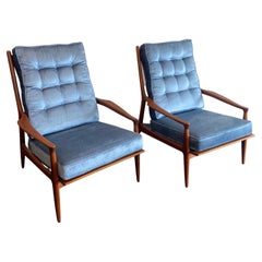 Milo Baughman for Thayer Coggin High Back Archie Lounge Chairs, a Pair