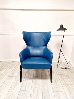 Rodolfo Dordoni Morson Style Blue Leather Armchair