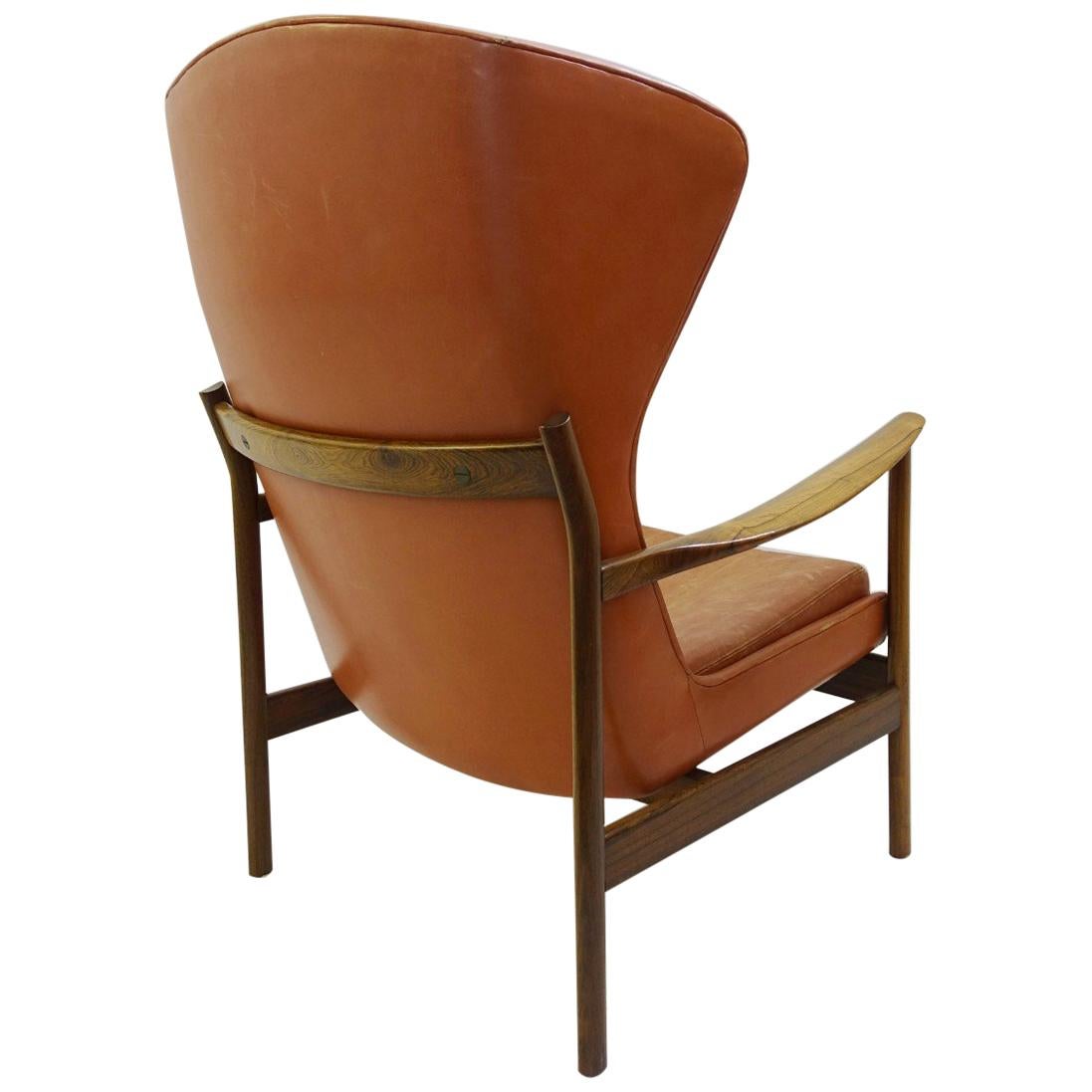 High Back Armchair in Wood and Leather, Padding to Replace