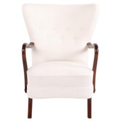 High-Back Armchair Model 23B in Polished Wood & Light Upholstery, 1940s