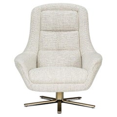 High Back Armchair with Rotating Inox Base in Brass Effect