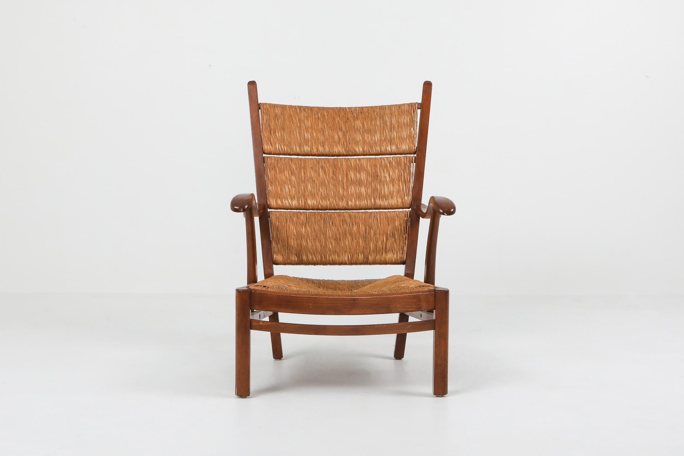 Dutch Bas Van Pelt attributed High Back Armchairs in Oak and Straw