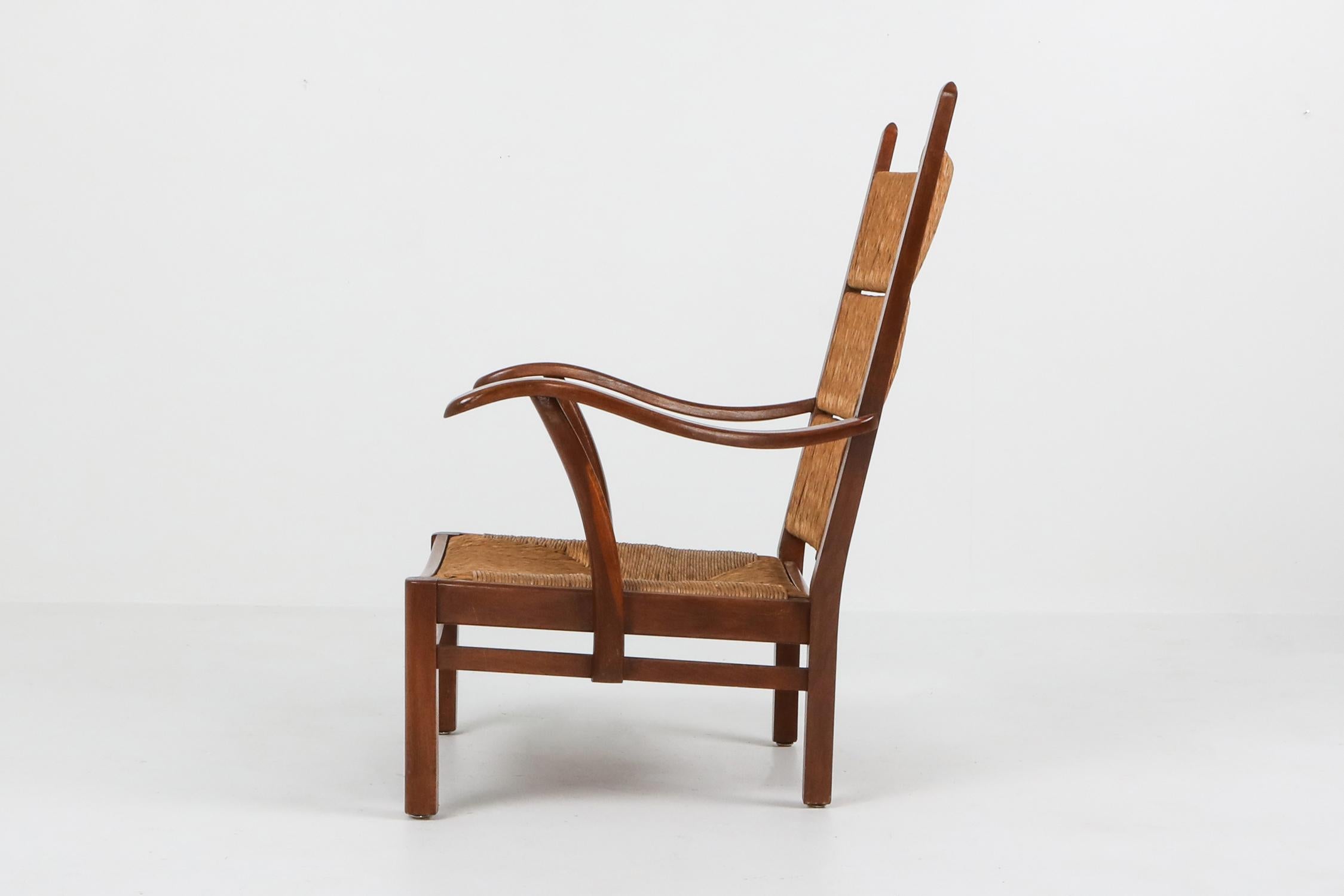 Bas Van Pelt attributed High Back Armchairs in Oak and Straw In Good Condition In Antwerp, BE
