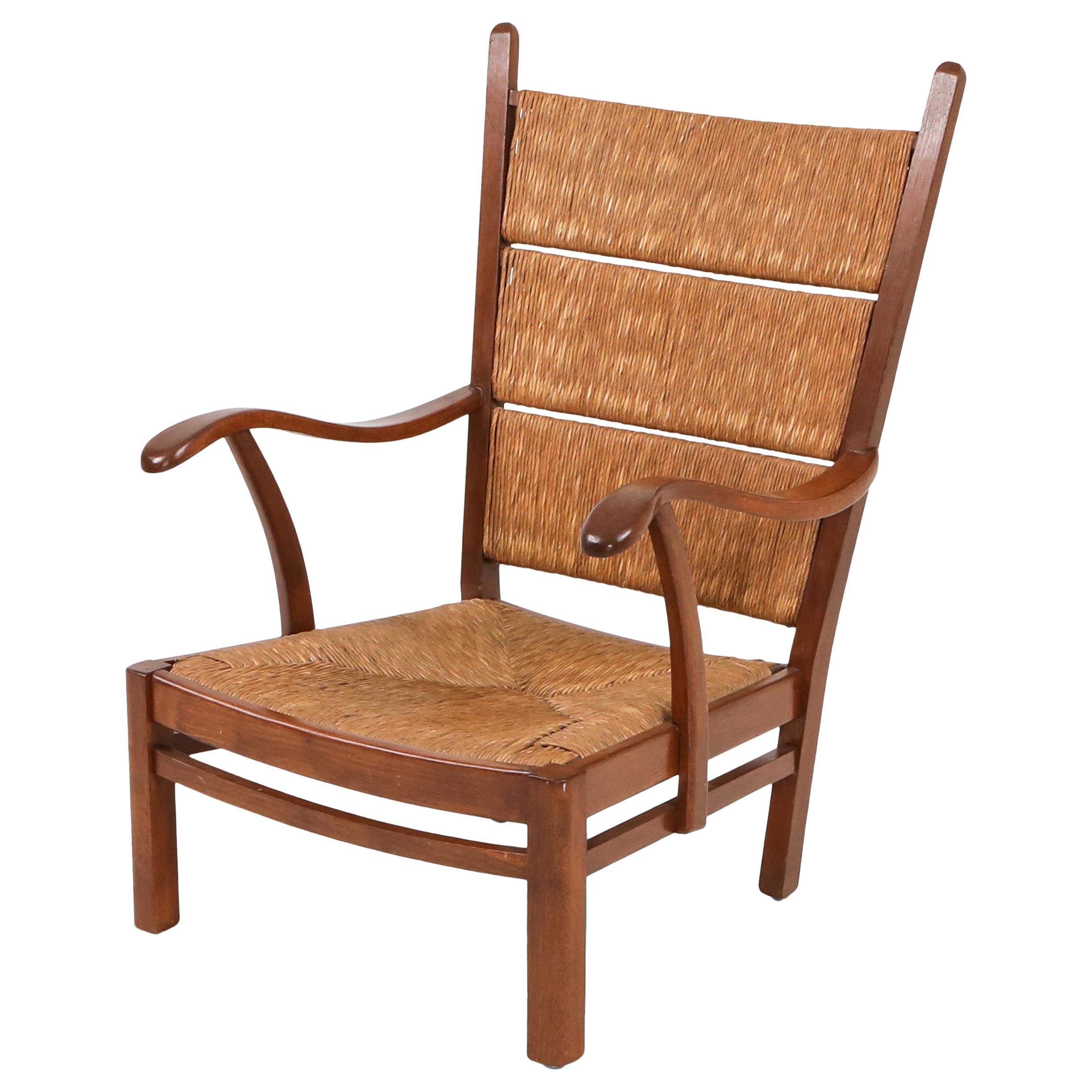 Bas Van Pelt attributed High Back Armchairs in Oak and Straw