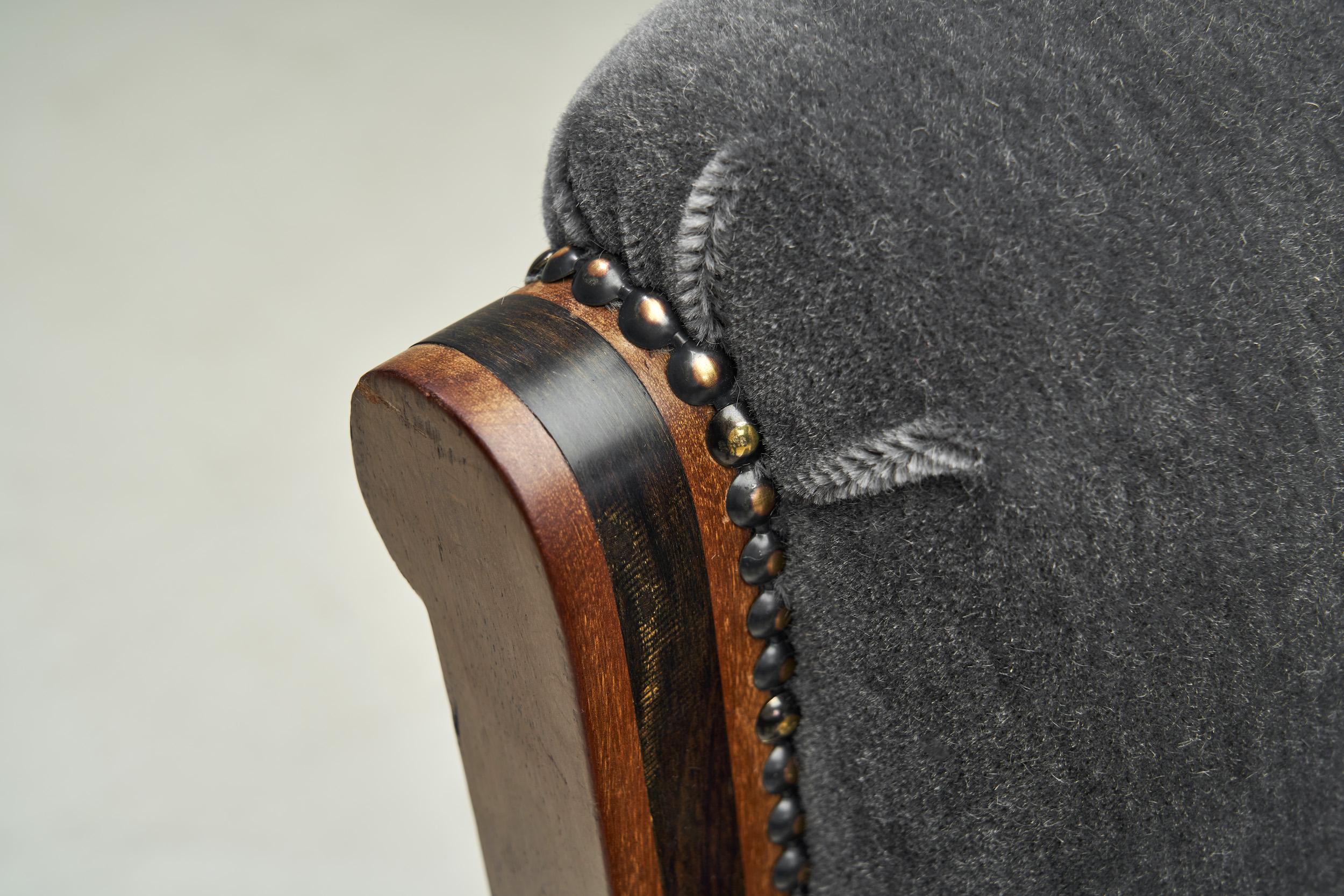 Sedia da salotto Art Deco con schienale alto ed elementi in ottone, Francia, circa 1930 in vendita 4