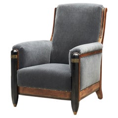 Sedia da salotto Art Deco con schienale alto ed elementi in ottone, Francia, circa 1930