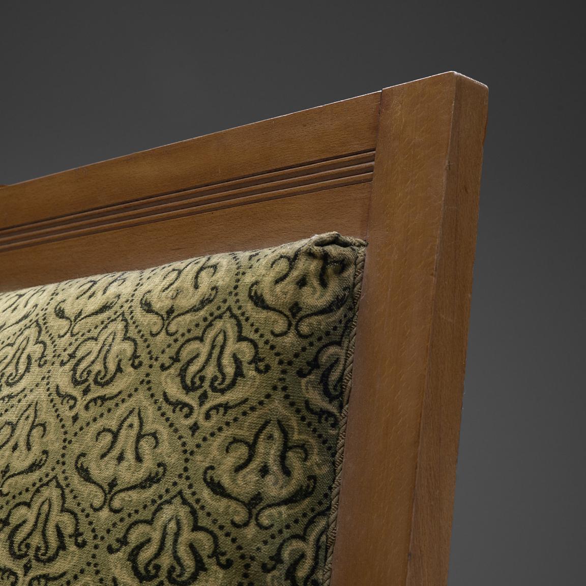 High Back Art Deco Sofa in Green Fabric Upholstery In Good Condition In Waalwijk, NL