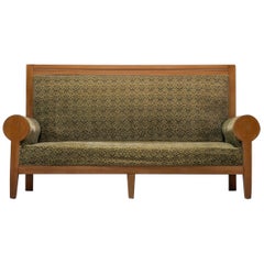 High Back Art Deco Sofa in Green Fabric Upholstery