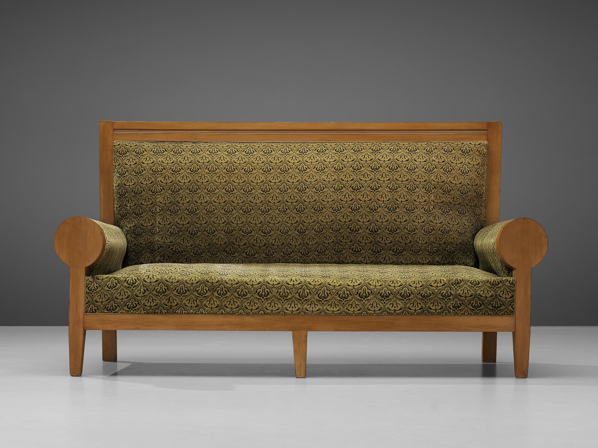 High Back Art Deco Sofas in Green Fabric Upholstery 3