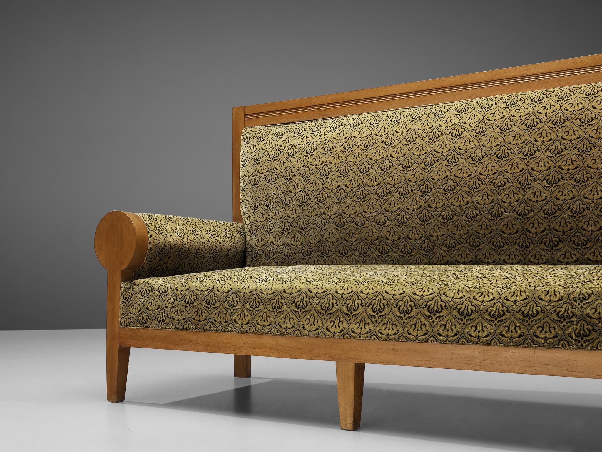 High Back Art Deco Sofas in Green Fabric Upholstery 5