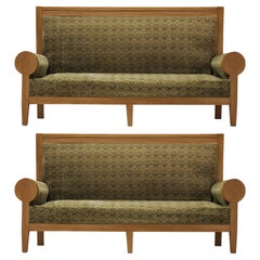 High Back Art Deco Sofas in Green Fabric Upholstery