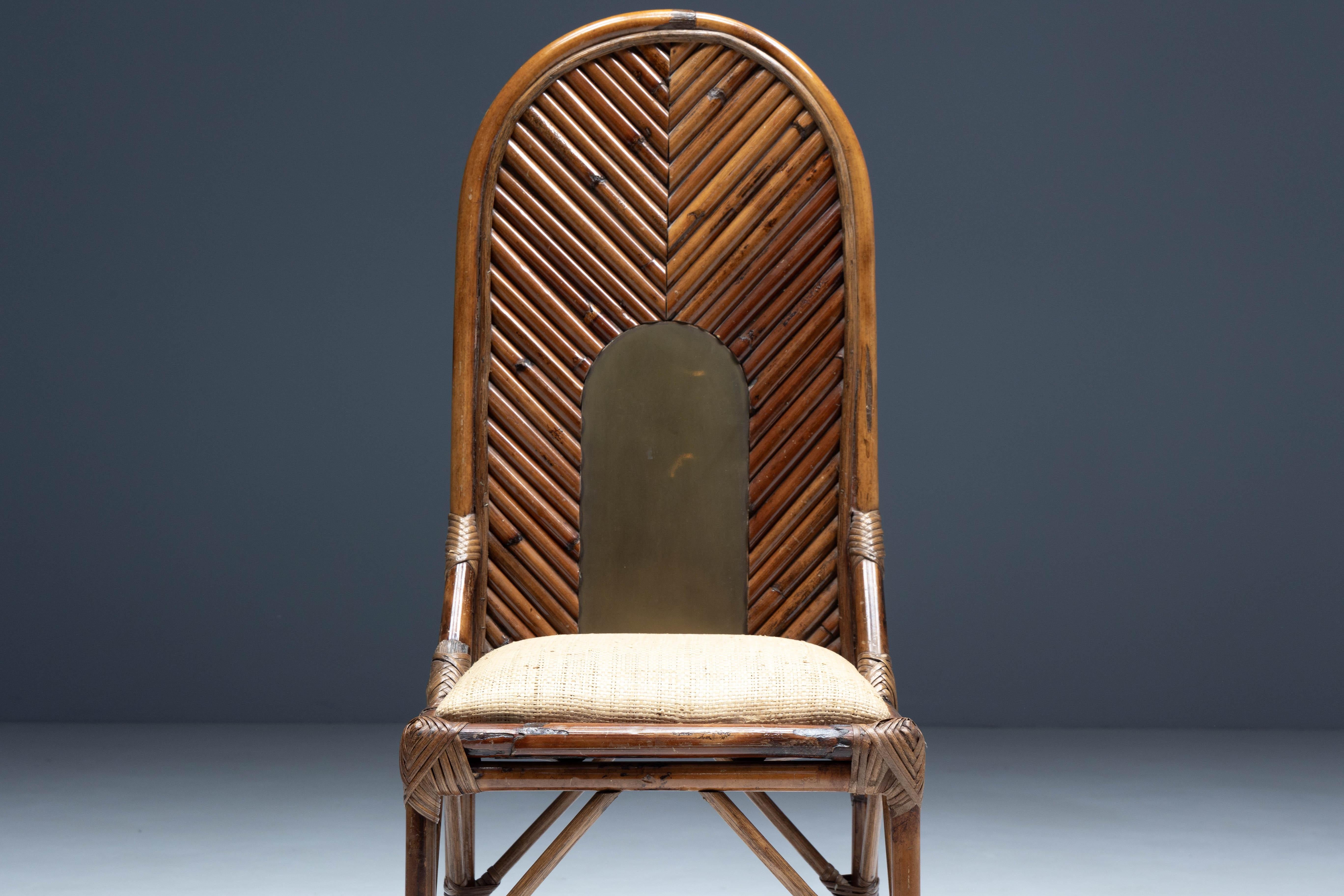 Hochlehniger Stuhl aus Bambus und Messing von Gabriella Crespi, Italien, 1970er Jahre im Angebot 8