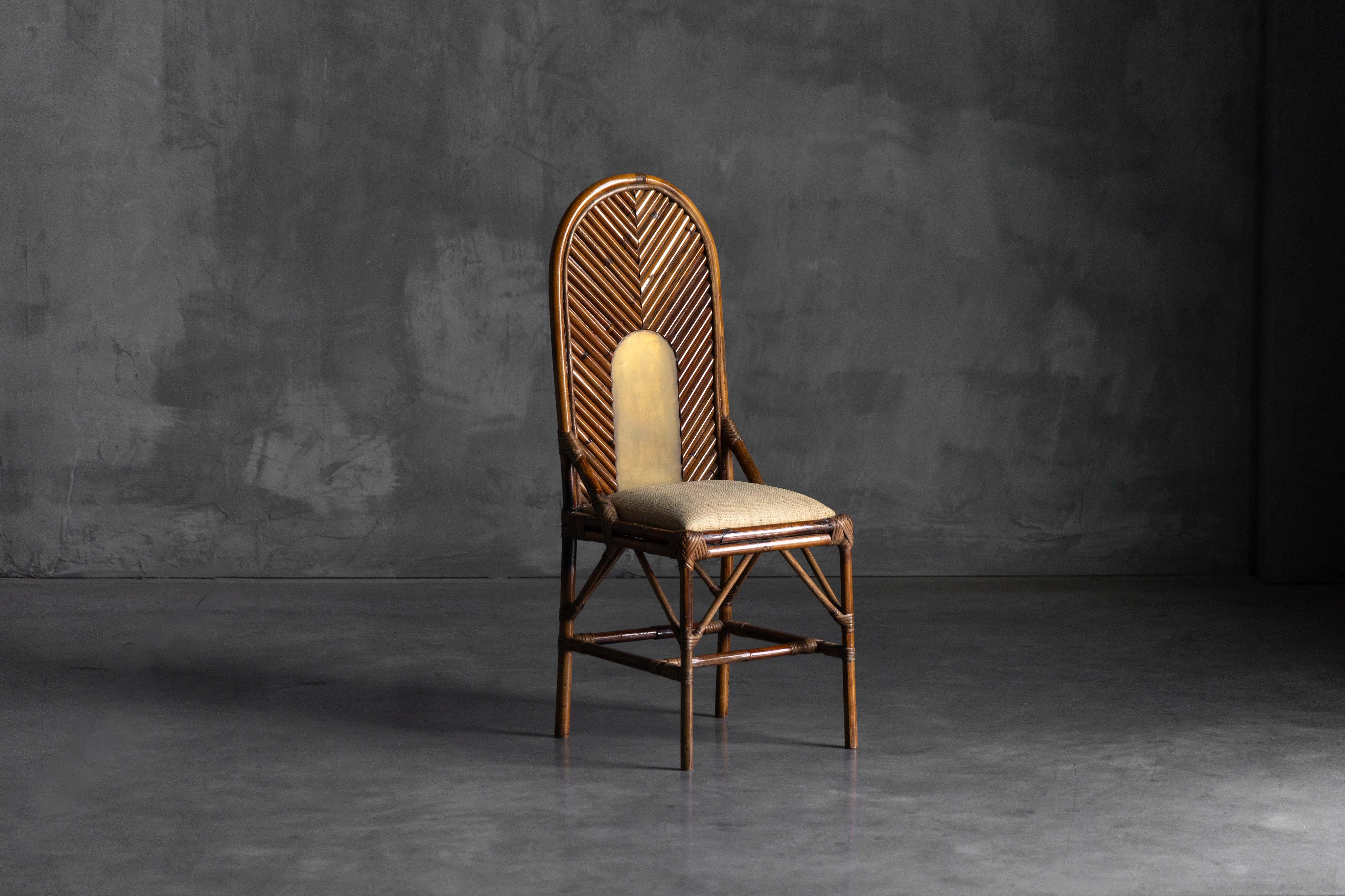 Hochlehniger Stuhl aus Bambus und Messing von Gabriella Crespi, Italien, 1970er Jahre (Moderne der Mitte des Jahrhunderts) im Angebot
