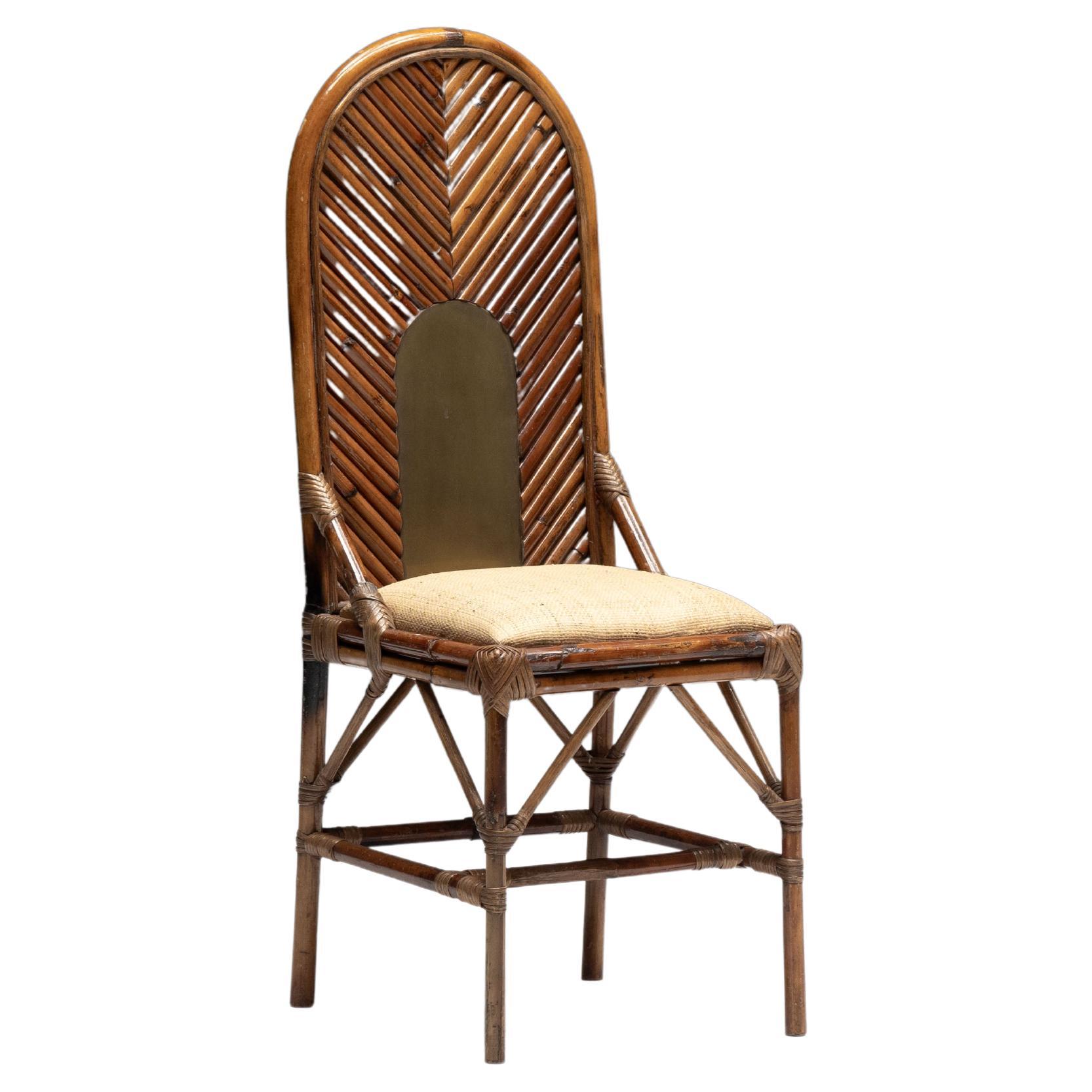 Hochlehniger Stuhl aus Bambus und Messing von Gabriella Crespi, Italien, 1970er Jahre im Angebot