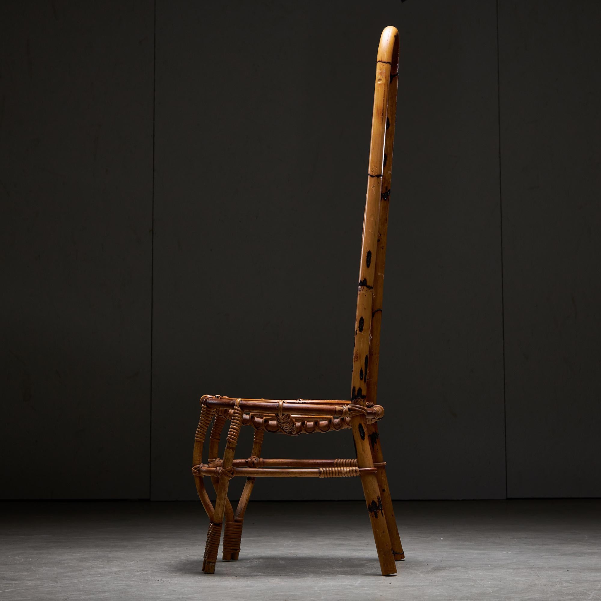 Silla de bambú con respaldo alto, años 60 en venta 3