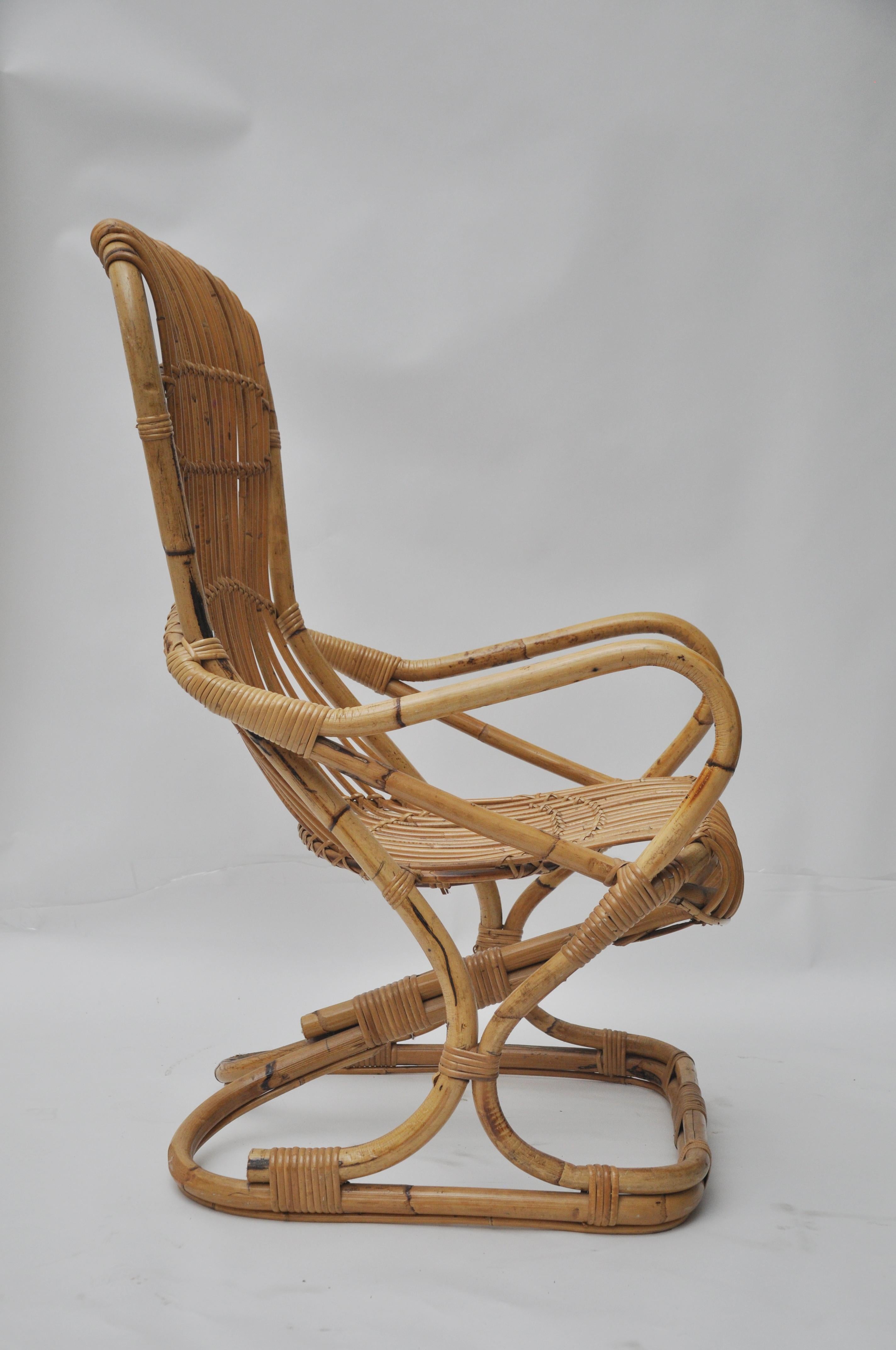 Mid-Century Modern High Back Bamboo Chair For Sale