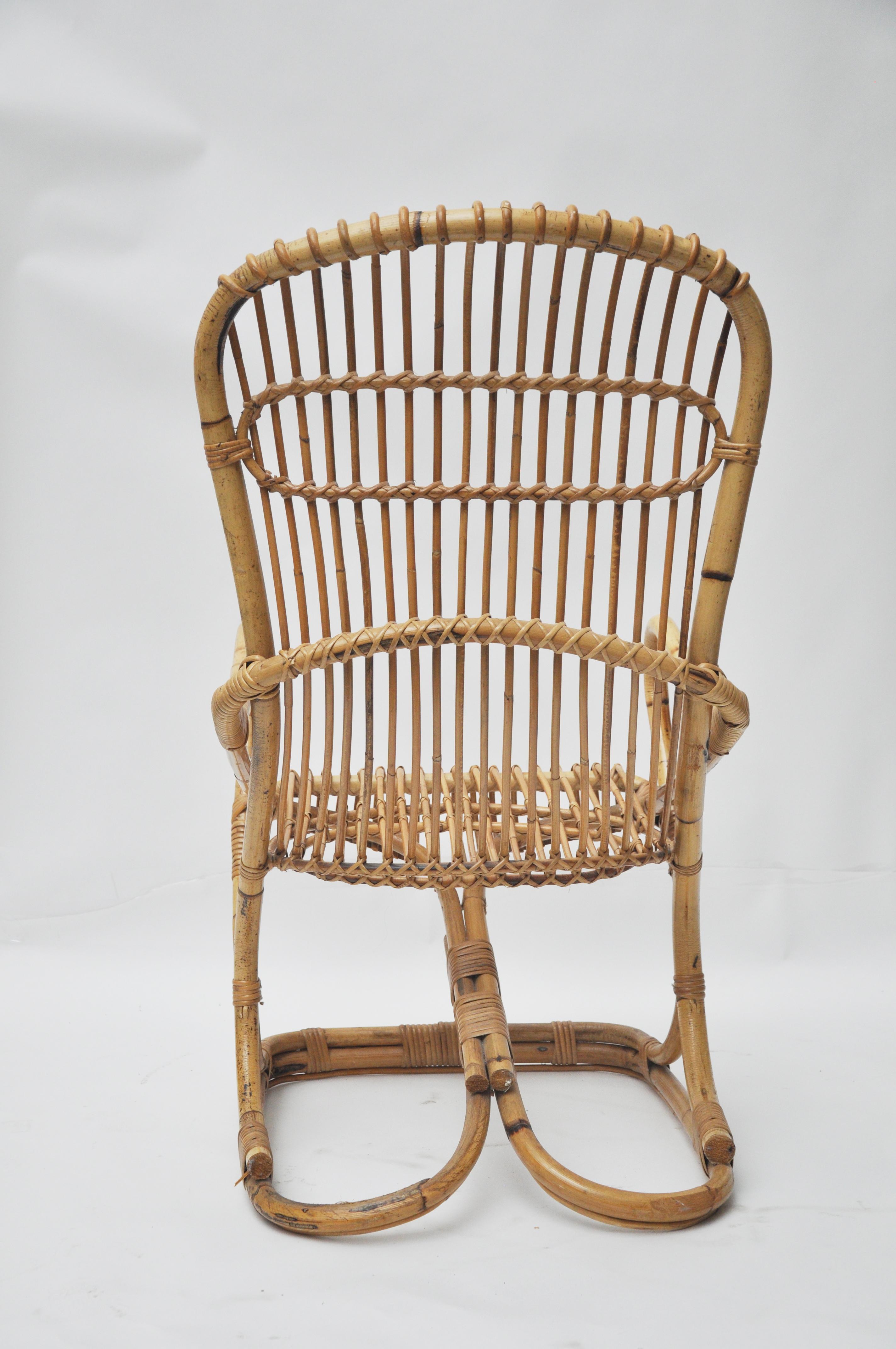 High Back Bamboo Chair In Good Condition For Sale In Geneva, IL