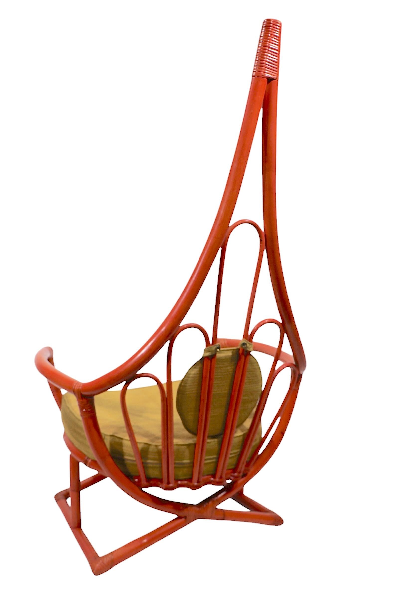 Silla de salón con respaldo alto de bambú de Henry Olko para Willow Reed c. 1970's Tapicería en venta