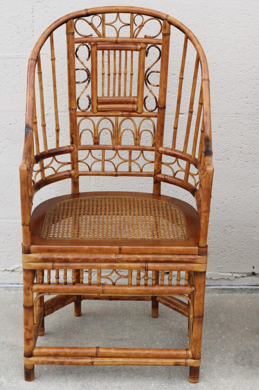 High Back Brighton Pavilion Style Burnt Bamboo Cane Armchairs, a Pair For Sale 3