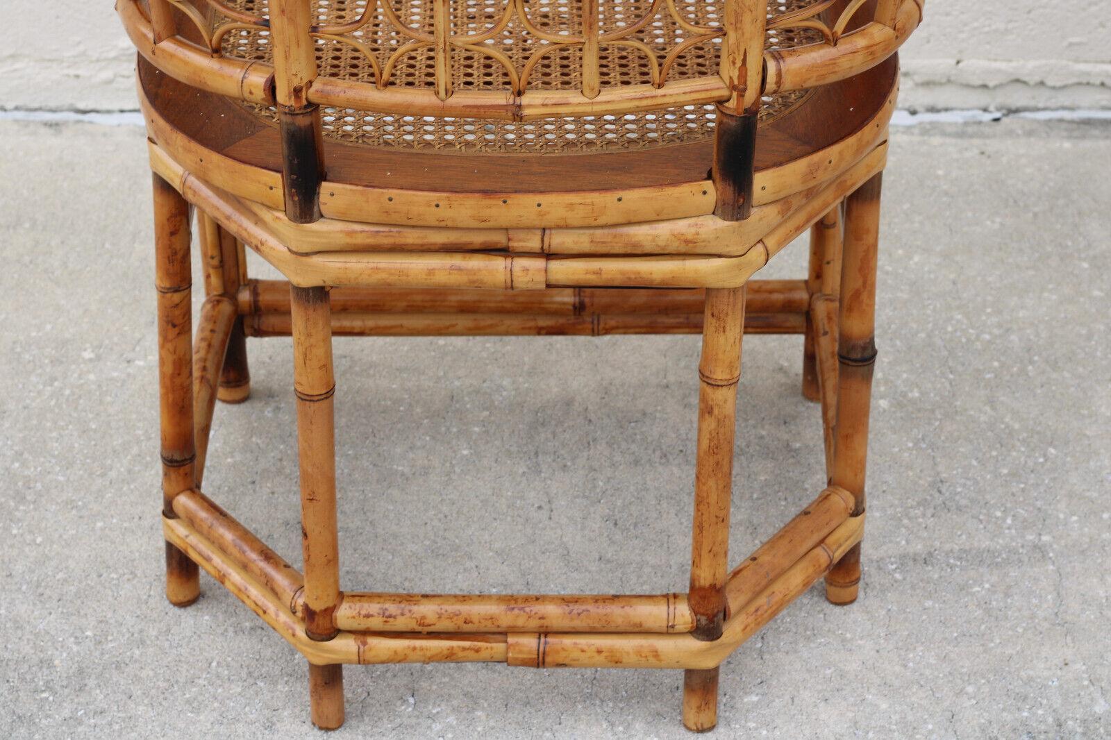 High Back Brighton Pavilion Style Burnt Bamboo Cane Armchairs, a Pair For Sale 4