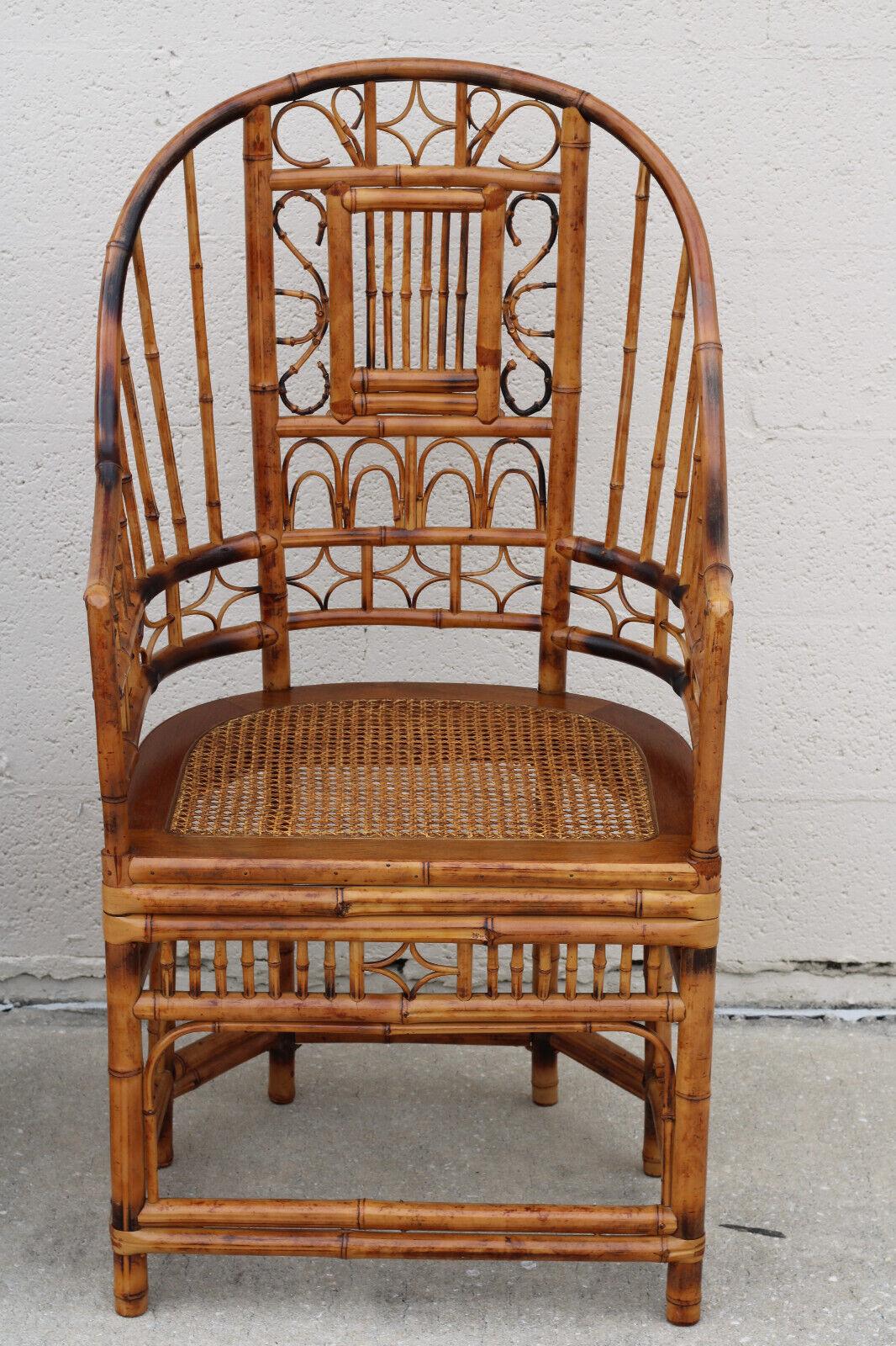 High Back Brighton Pavilion Style Burnt Bamboo Cane Armchairs, a Pair For Sale 5