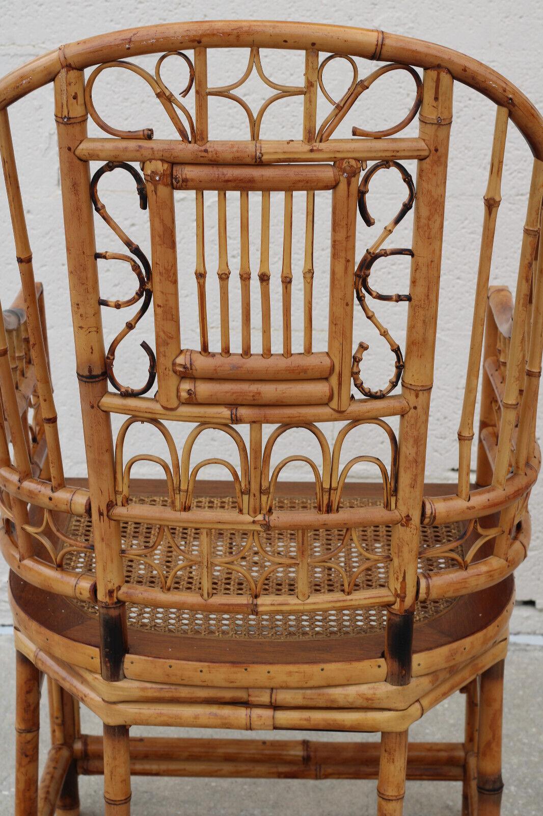 Chinese Chippendale High Back Brighton Pavilion Style Burnt Bamboo Cane Armchairs, a Pair For Sale