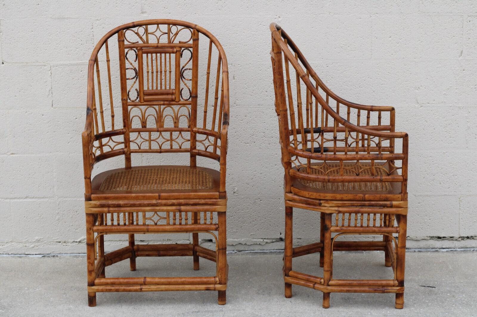 Hand-Crafted High Back Brighton Pavilion Style Burnt Bamboo Cane Armchairs, a Pair For Sale