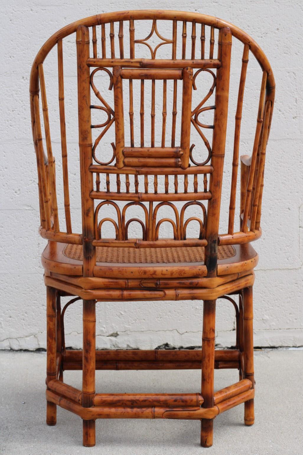High Back Brighton Pavilion Style Tortoiseshell Bamboo Cane Armchairs, a Pair For Sale 8