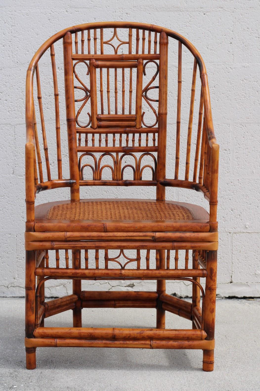 High Back Brighton Pavilion Style Tortoiseshell Bamboo Cane Armchairs, a Pair For Sale 10