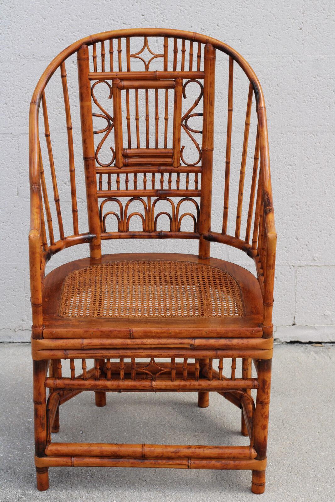 Hand-Crafted High Back Brighton Pavilion Style Tortoiseshell Bamboo Cane Armchairs, a Pair For Sale