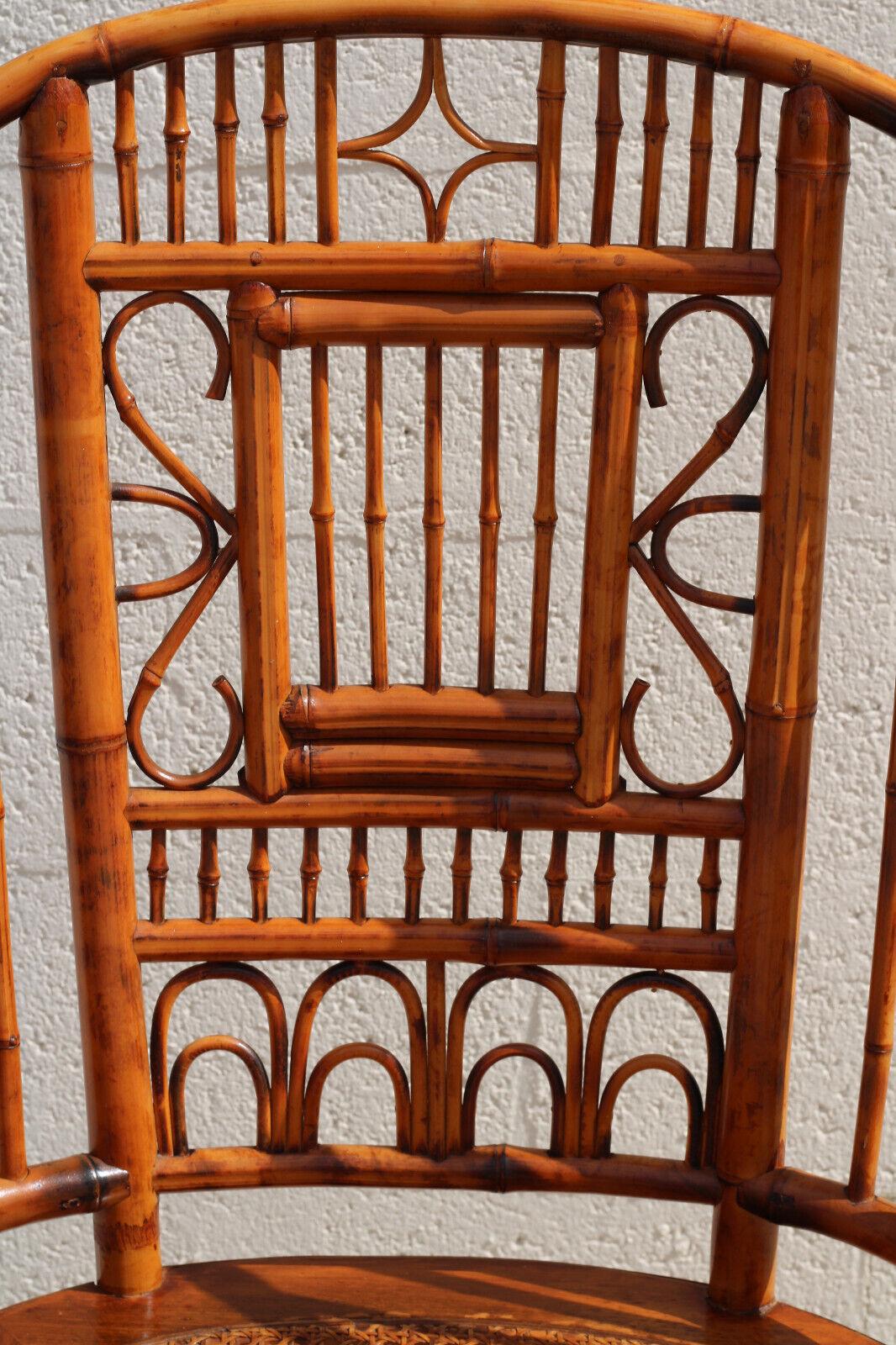High Back Brighton Pavilion Style Tortoiseshell Bamboo Cane Armchairs, a Pair In Good Condition For Sale In Vero Beach, FL