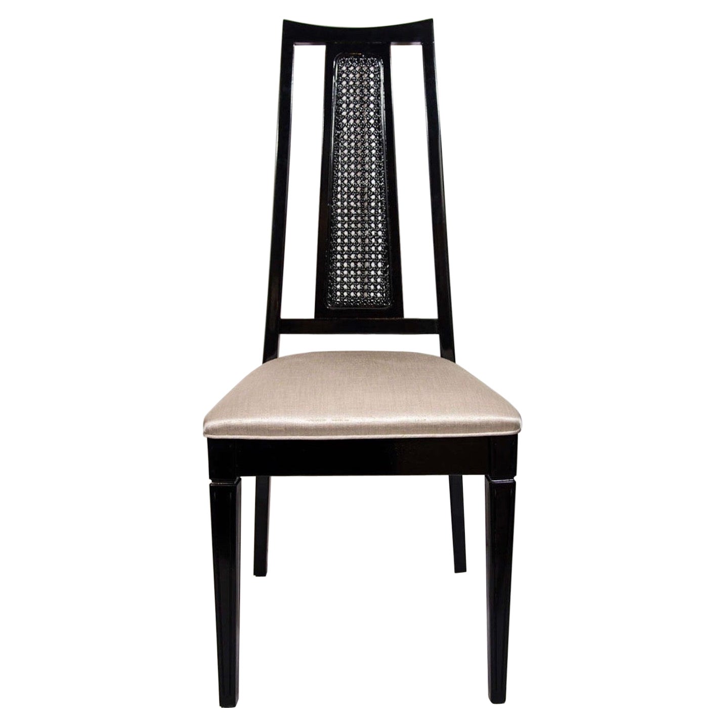 High Back Cane Chair in Ebonized Walnut and Silk by John Stuart