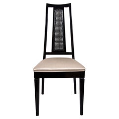 High Back Cane Chair in Ebonized Walnut and Silk by John Stuart