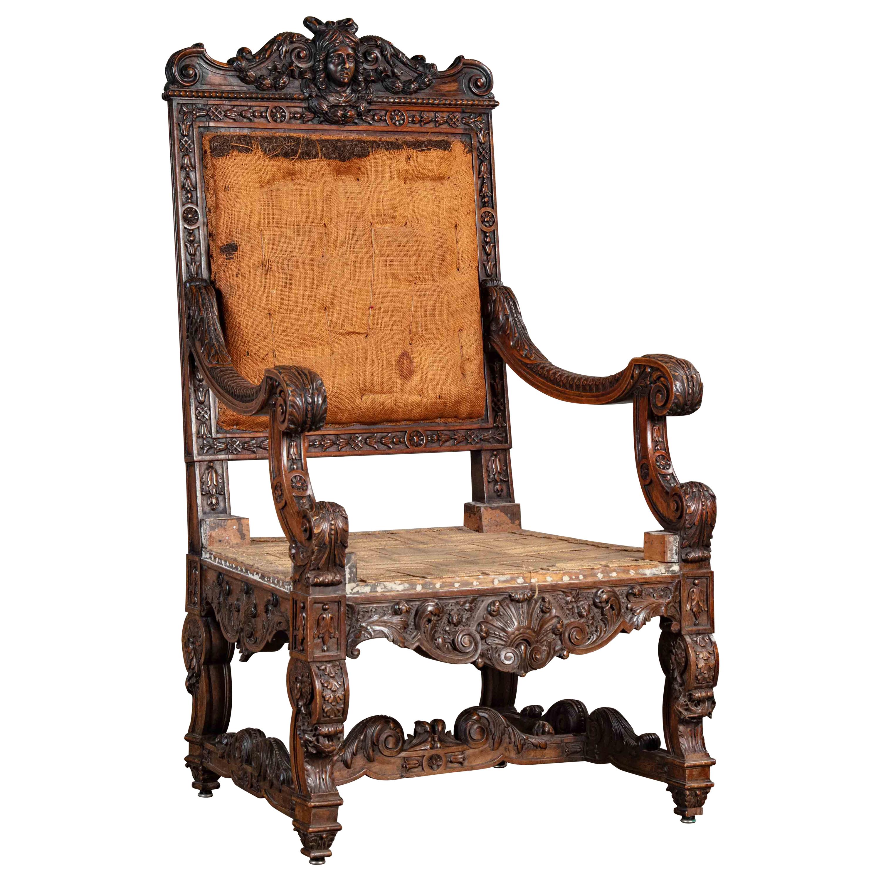 High Back Chair with Caryatid Head For Sale