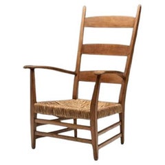 High-Back Chair with Wicker Seat by Bas van Pelt, The Netherlands 1940s