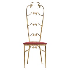 Sedia Chiavari con schienale alto in ottone e ricamo, anni '60