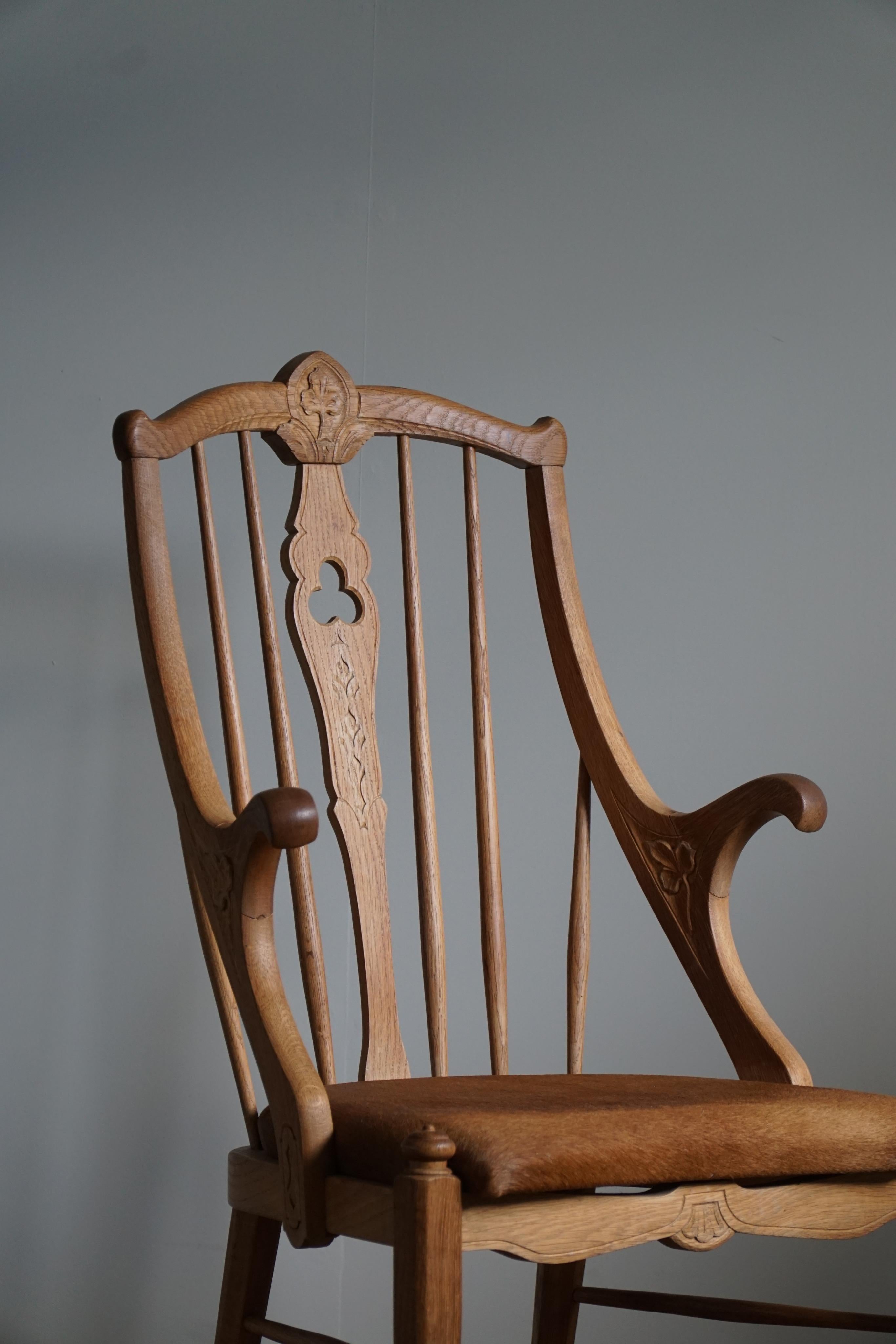 Dänischer Sessel mit hoher Rückenlehne aus massiver Eiche und Lederpolsterung, Mid Century, 1950er Jahre im Zustand „Gut“ im Angebot in Odense, DK