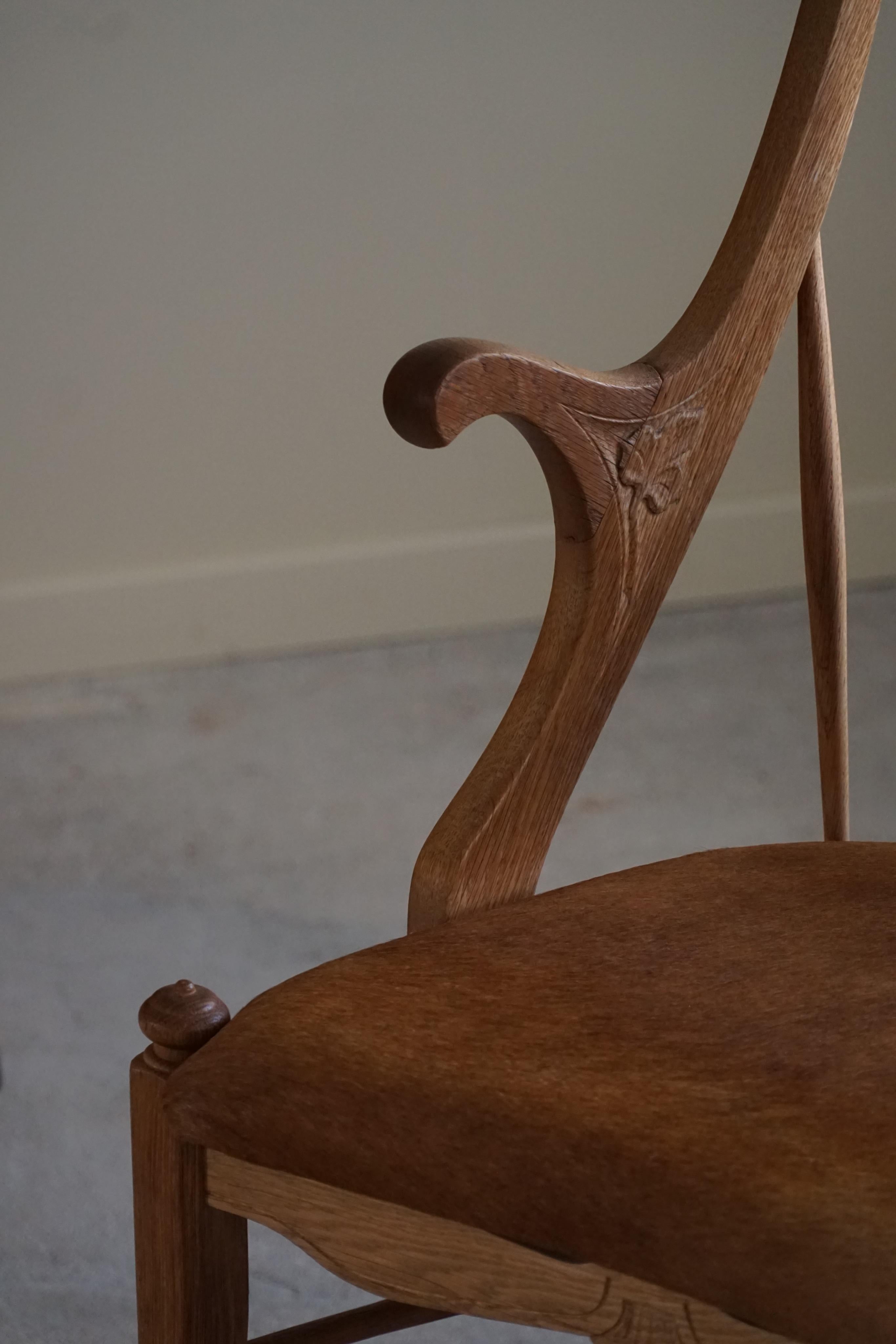 20th Century High Back Danish Armchair in Solid Oak & Leather Cushion, Mid Century, 1950s For Sale