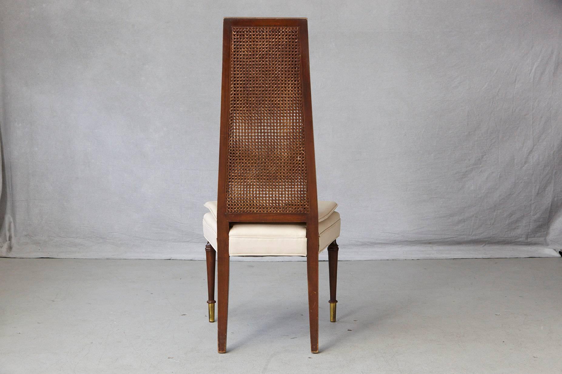 Mid-Century Modern High Back Desk Chair with Double-Sided Rattan Back and Beige Faux Leather Seat
