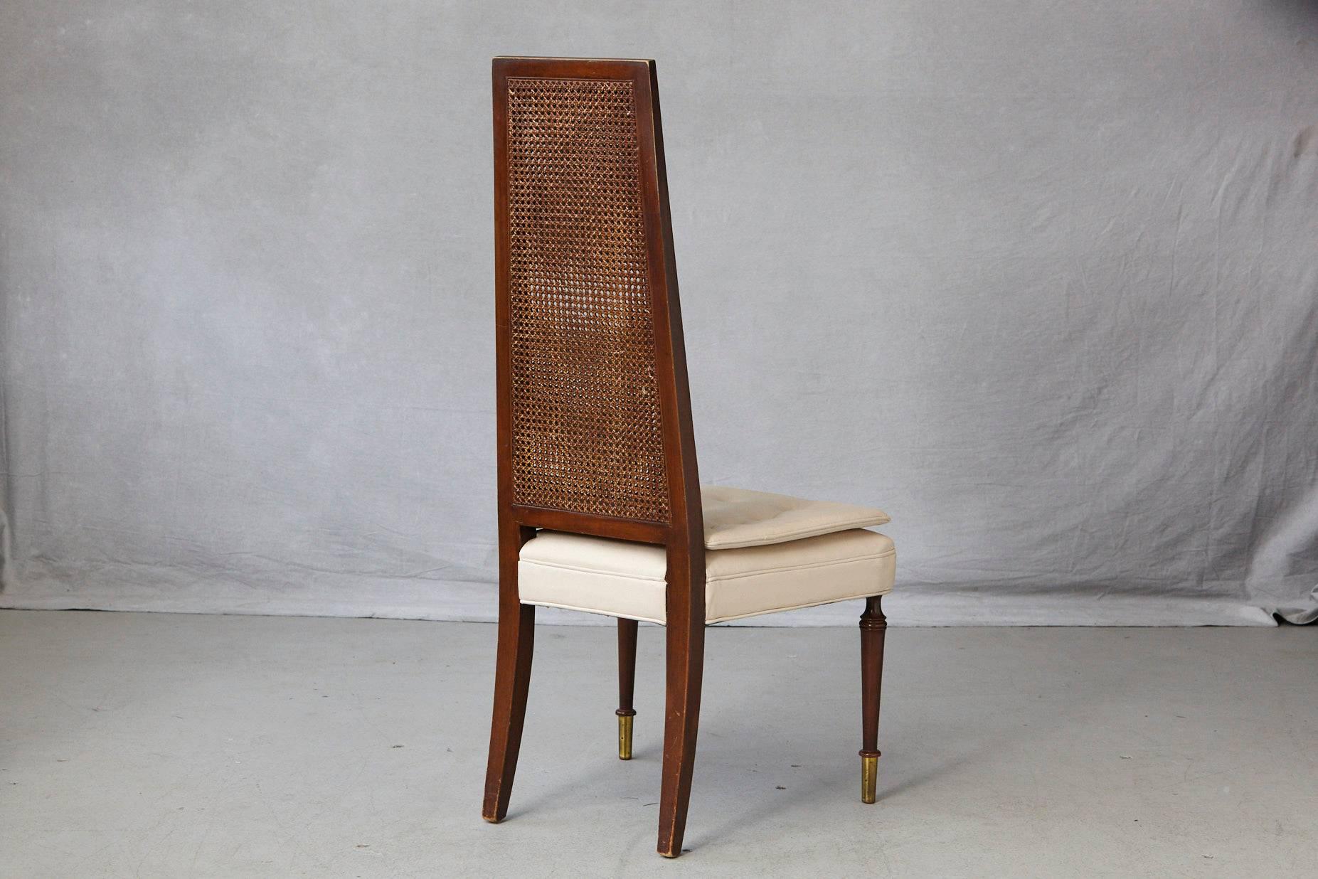 American High Back Desk Chair with Double-Sided Rattan Back and Beige Faux Leather Seat
