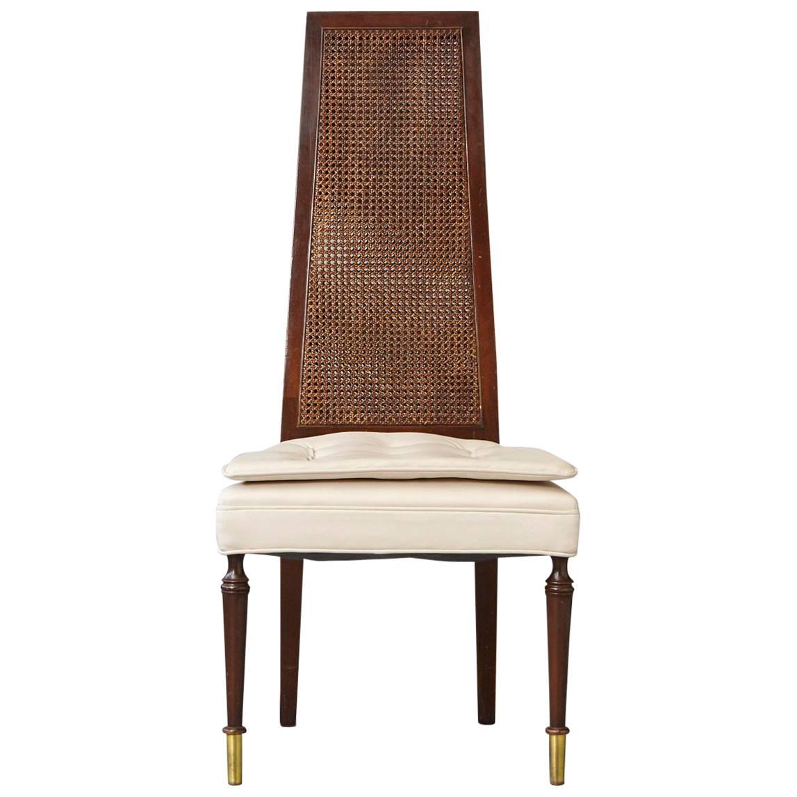 High Back Desk Chair with Double-Sided Rattan Back and Beige Faux Leather Seat