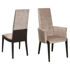 High-Back Dining Armchair Upholstered in Velvet  Custom Wood & Lacquer Finishes